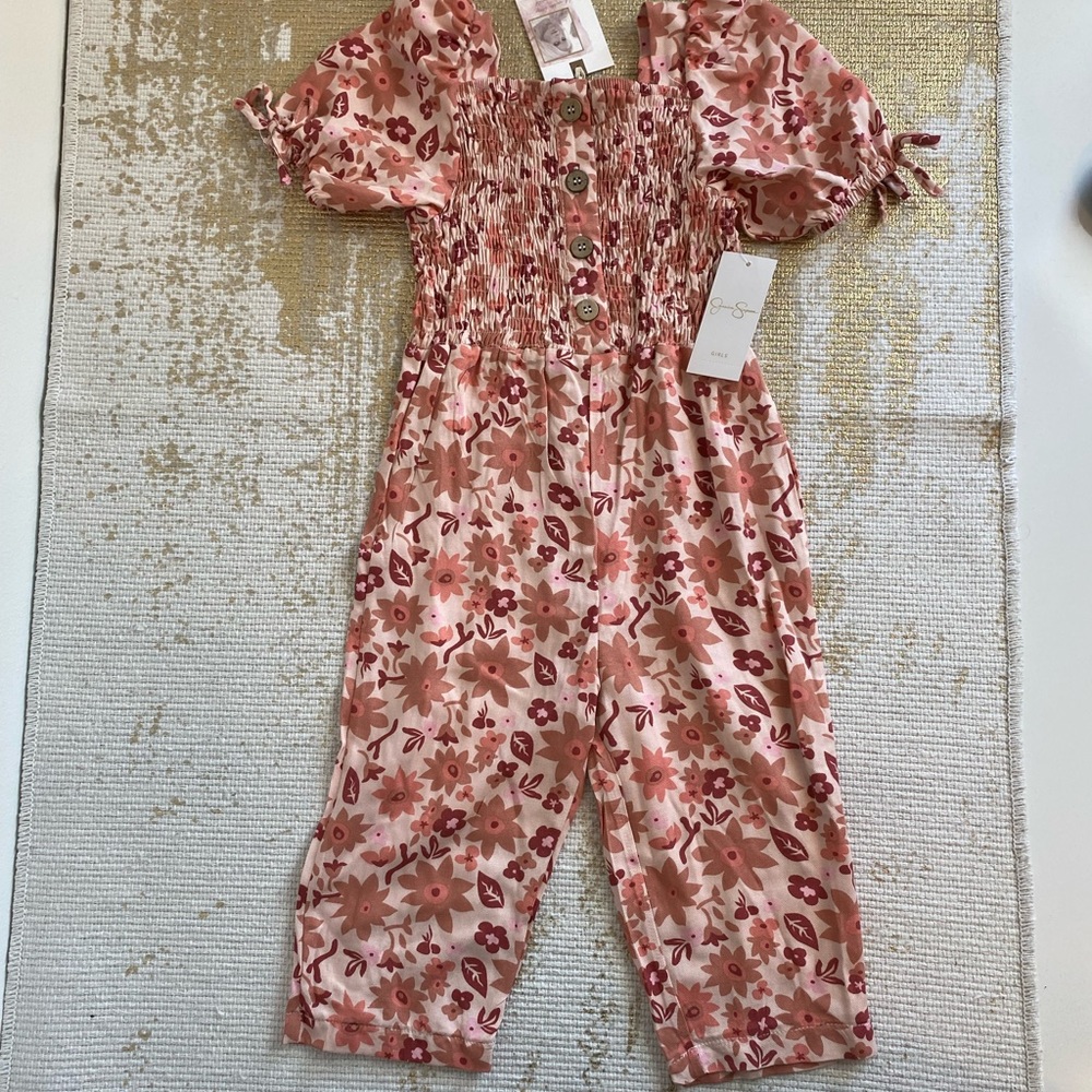 JESSICA SIMPSON Girls Pink Floral Smocked Romper NWT | Size 3T - Picture 2 of 12